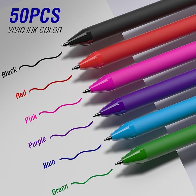 50 Pack Blue Ink Pens - Bulk Pens, 1.0MM Medium Point Ballpoint Pens, Smooth Writing No Bleed Retractable Ball Point Pen (Blue)