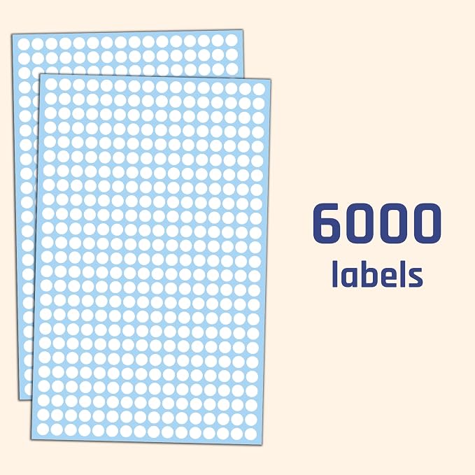 6000 Pack - 1/4" Small Dot Stickers Round Labels - White