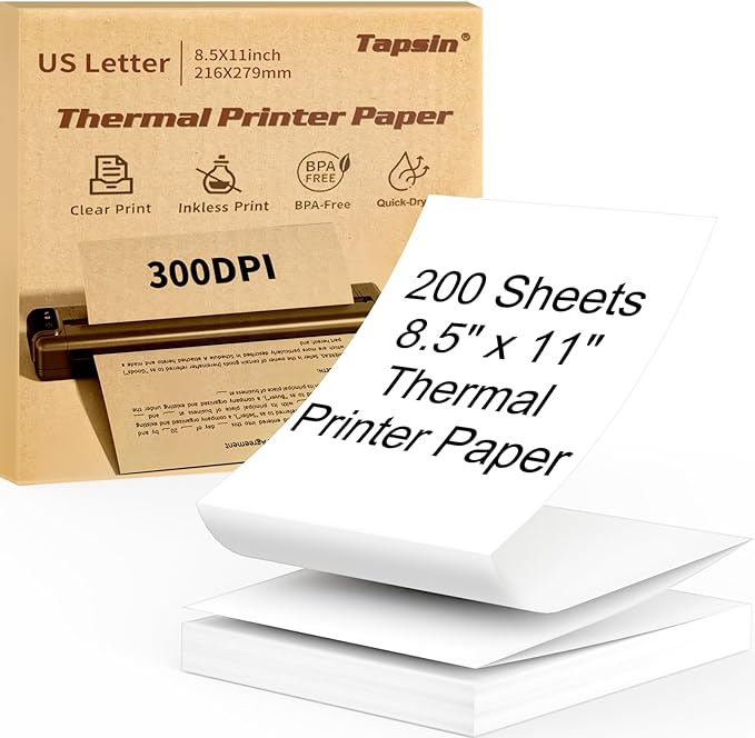 Thermal Printer Paper 8.5 x 11 Inch, Quick-Dry US Letter Paper, Compatible with M08F M832 Portable Printer, Continuous Perforated Folding Paper, 200 Sheets