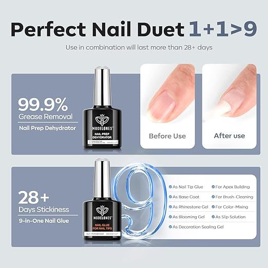 modelones X Nail Gel Kit Short Coffin,510Pcs Fake Nails 15Sizes, 9-in-One Glue Prep Dehydrator & Mini U V Light Clipper, Pre-shaped Half Matte Press on Short Coffin Tips for DIY Salon