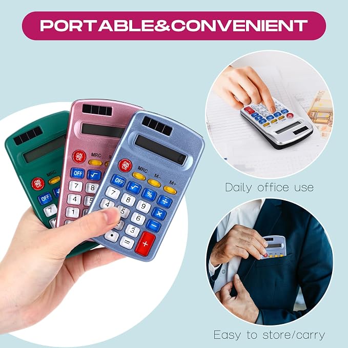 Flutesan 30 Pack Pocket Calculator,Blue, Gray, Red, Green, Purple | Mini 4 Function Calculators, for Students Kids, Small Battery Powered Bulk, Basic Handheld, for School Classroom Home Office