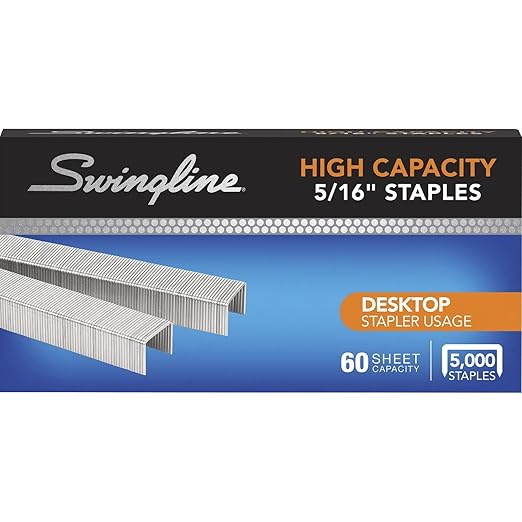 Swingline Staples, High Capacity, 60 Sheet Capacity, 5/16" Length, 210/Strip, 5000/Box (S7081032)