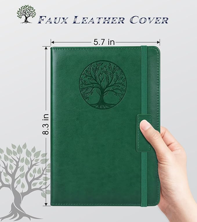 Graph Paper Notebook Journal for Women Men,140 Pages Hardcover Grid Notebooks for Work & School,Leather Journals for Writing, Graphing Paper Notebook 5.7"×8.3" (Green)