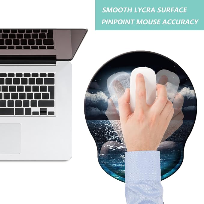 Mouse Pad with Wrist Support, Ergonomic Mouse Pad with Memory Foam Wrist Rest Cushion, Non-Slip Rubber Base Gaming Mice Pad for Home Office Computer Laptop, Moonlit Night