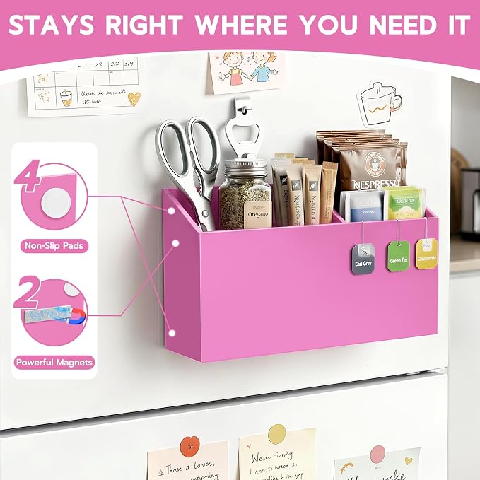 MR.MATE Magnetic Pen Holder,Pink Magnetic Marker Cup for Fridge Whiteboard | Dry Erase Marker Pencil Holder with Acrylic Cup and Strong Magnet, Non-slip Design For Refrigerator Locker Office & Classroom
