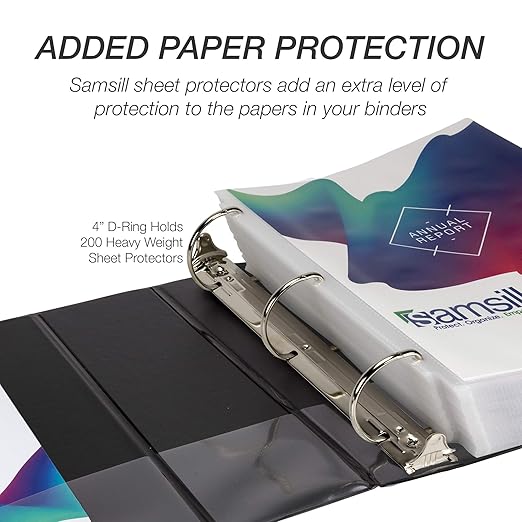 Samsill Durable 4 inch 3 Ring Binder, D Ring Binder, 100% Recycled Chipboard, Black, 4 Pack