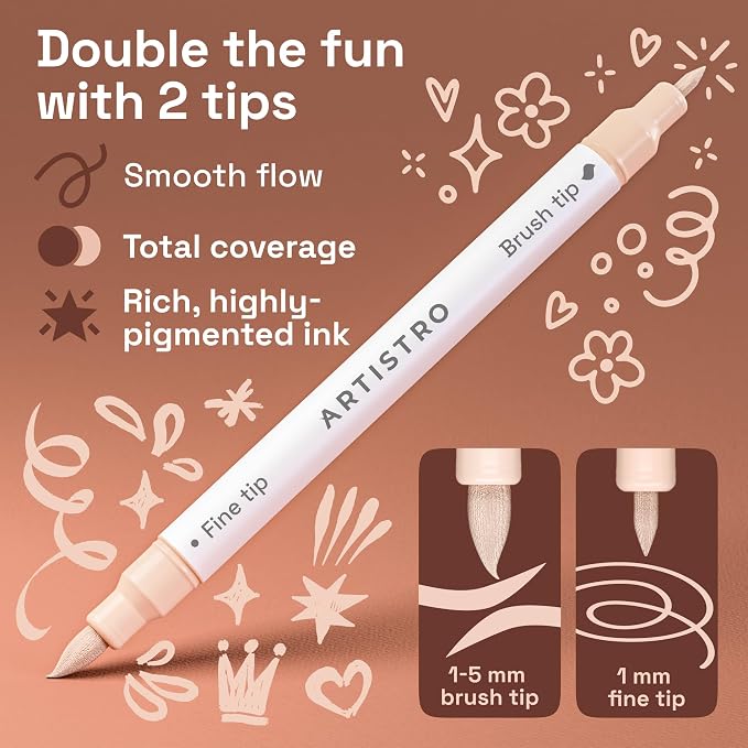 ARTISTRO 12 Skin Tones Dual-Tip Acrylic Paint Marker Pens for Drawing | For Fabric, Rock, Glass, Wood, & Molds, Arts & Crafts Gift for Adults, Teens, & Kids, Classroom Must Haves & School Supplies