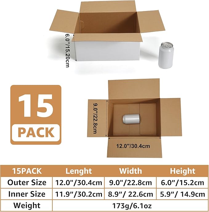 EXYGLO 15 Pack 12x9x6 Shipping Boxes for Small Business, White Corrugated Cardboard Small Box for Packaging, Moving, Mailing, and Storing