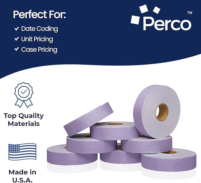 Perco Lavender Pricing Labels for Monarch 1131 Price Gun - 1 Sleeve, 8 Rolls, 20,000 Price Marking Labels - with Ink Roll Included