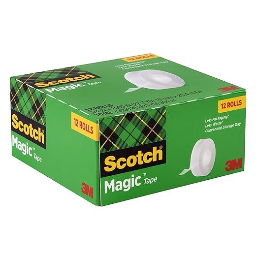 Scotch Magic Tape,Invisible,Home Office Supplies and Back to School Supplies for College and Classrooms,12 Rolls,(Pack of 2)