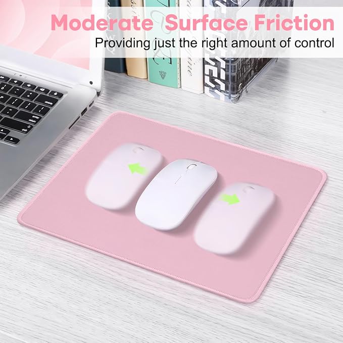 Mouse Pad with Anti-fray Stitching,10.2 * 8.3 in Pink | Anti-Fray Stitched Edges, Premium Waterproof Surface, Non-Slip Rubber Base, Office & Home Use