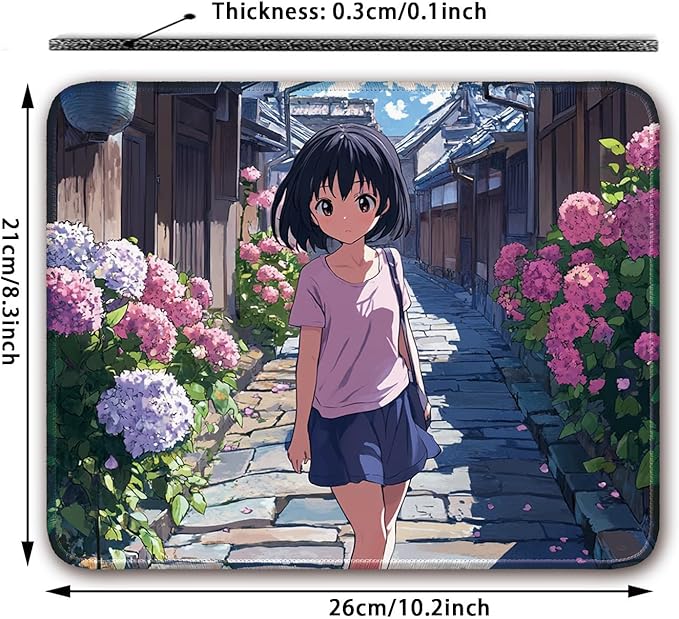 Anime Style Girl Pattern, Aesthetic Mouse Pad Small Mouse Pad Computer Mouse Pad Cool Mouse Pad Gaming, 26x21cm