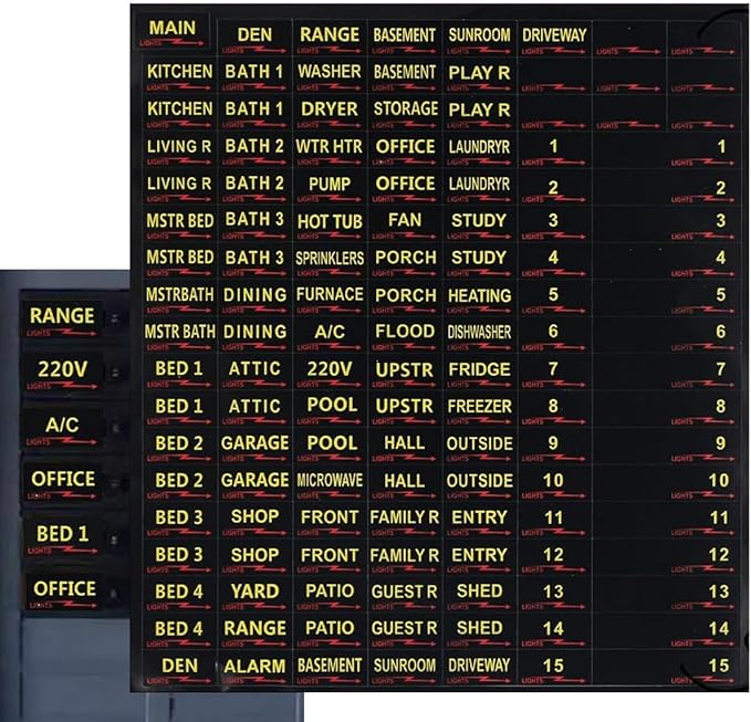 Circuit Breaker Labels, Breaker Box Electrical Panel Fuse Box Stickers, Easy Read and Install (YEL+BLK)