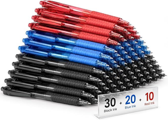 Sooez 60 Pack Bulk Pens Ballpoint, Smooth Writing Pens with Soft Grip | Retractable Blue Ink Pens, Medium Point 1.0mm Pen for Journaling, Ballpoint Pen Office Supplies