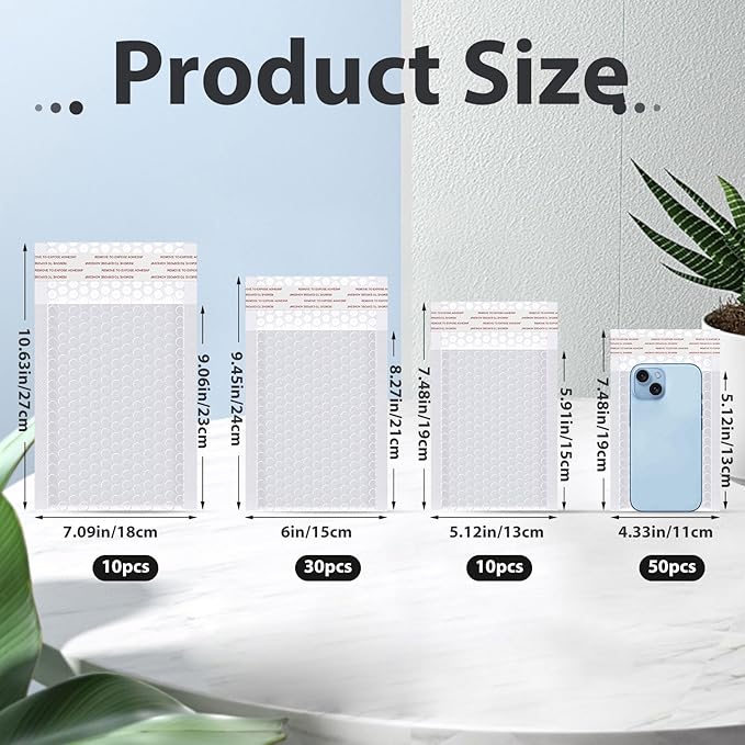 Henoyso 100 Pcs Bubble Mailer 4 Sizes Self Adhesive Waterproof Padded Envelopes Cushioning Seal Bubble Shipping Envelopes for Mailing Packaging Small Business Packing Supplies (White)