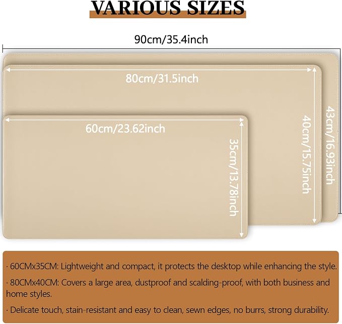 Beige Leather Desk Pad Large Mouse Pad, 23.6"x13.8" | Waterproof Desk Mat for Keyboard and Mouse, Non-Slip Computer Desk Protector, Smooth Mouse Control for Home Office