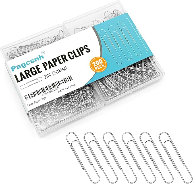 200 Pack 2In Jumbo Heavy Duty Paper Clips, Large Stainless Steel PaperClips for Thick Documents, Reports, Office, School, and Home Organizing