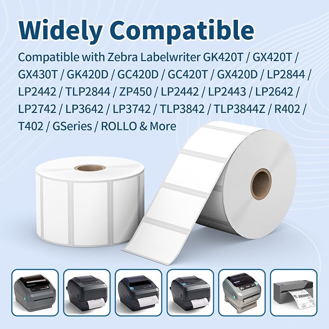Tacnology 12 Rolls 2" X 1" Direct Thermal Labels - Perforated Barcode Replacement Labels - Compatible with Rollo & Zebra Desktop Printers - FBA Adhesive Address Shipping Labels- 1300 Labels/Roll