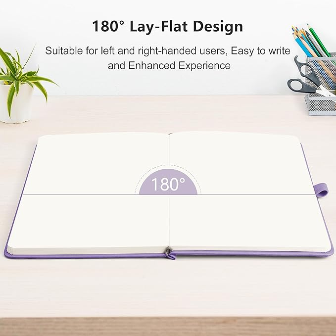 RETTACY Blank Journal Notebook, 2-Pack, 192 Pages per Pack, A5 Medium Size (5.7'' x 8.3''), Leather Hardcover, 100 GSM Thick Paper, for Sketching, Drawing, Painting (Black & Purple)