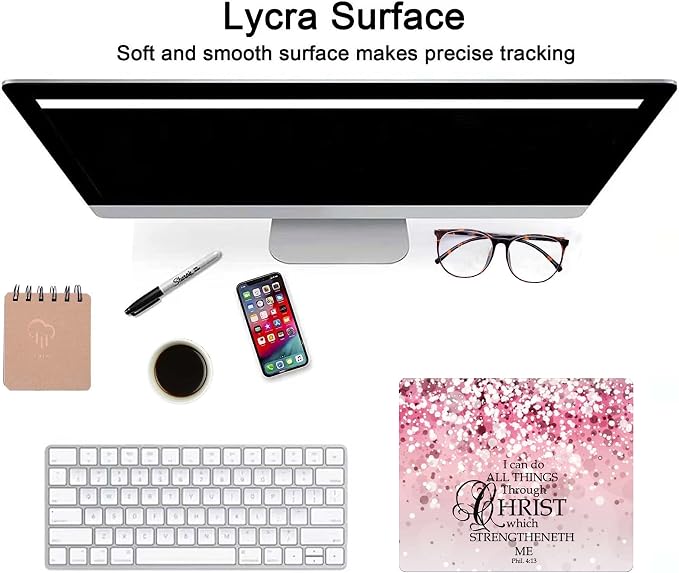 Pink Mouse Pads for Desk,Cute Bible I Can Do All Things Unique Design Computer Mousepad with Non-Slip Rubber Base for Women,Desk Pad Mousepads Computer Mouse Pads Laptop Wireless Mouse