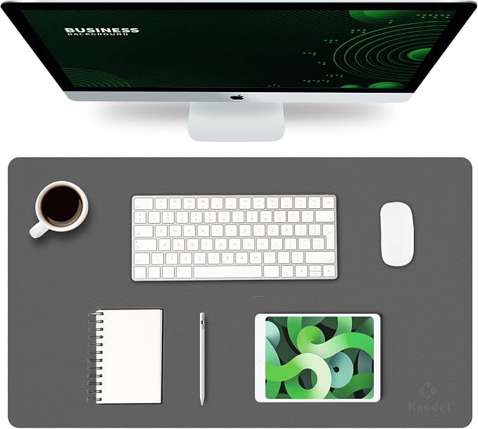 K KNODEL Small Office Desk Mat, Leather Mouse Pad (23.6"x13.8", Dark Gray) | Desk Pad, Keyboard Pad, Computer and Laptop Mat, Desktop Protector and Cover, Writing Pad and Blotter for Home Office