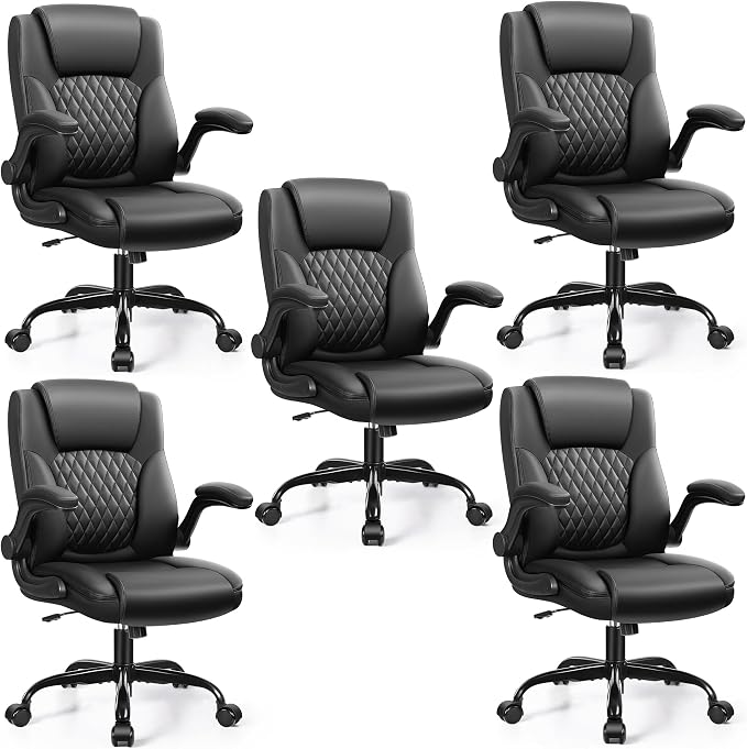 Leather Office Chair, PU Home Computer Desk Chairs with Ergonomic Back Support, 360°Swivel Free，Small Gaming Chair with Wheels and Adjustable Armrests, for Short People Use