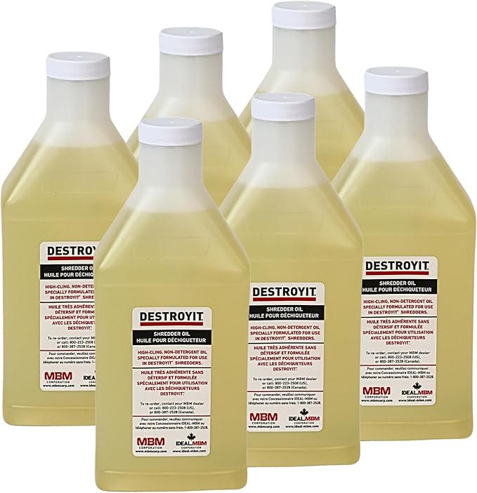 MBM AC CED21/6 Destroyit Shredder Oil (Pack of 6), 1 Quartz Bottles (32oz), Compatible with Any Distroyit Shredders, Special Formula