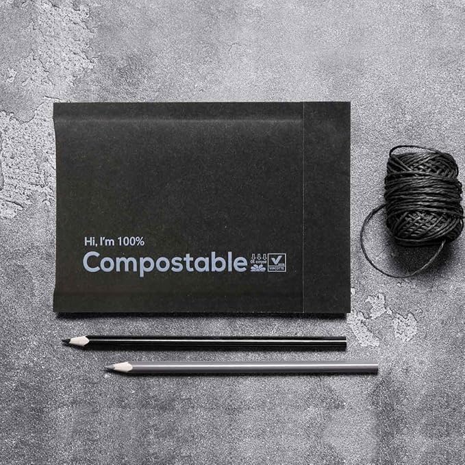 6x10 100% Biodegradable Bubble Mailers,25 Count Kraft Black #000 Compostable Padded Packaging Wrap Envelopes Pouches Eco Friendly Self Seal Bags