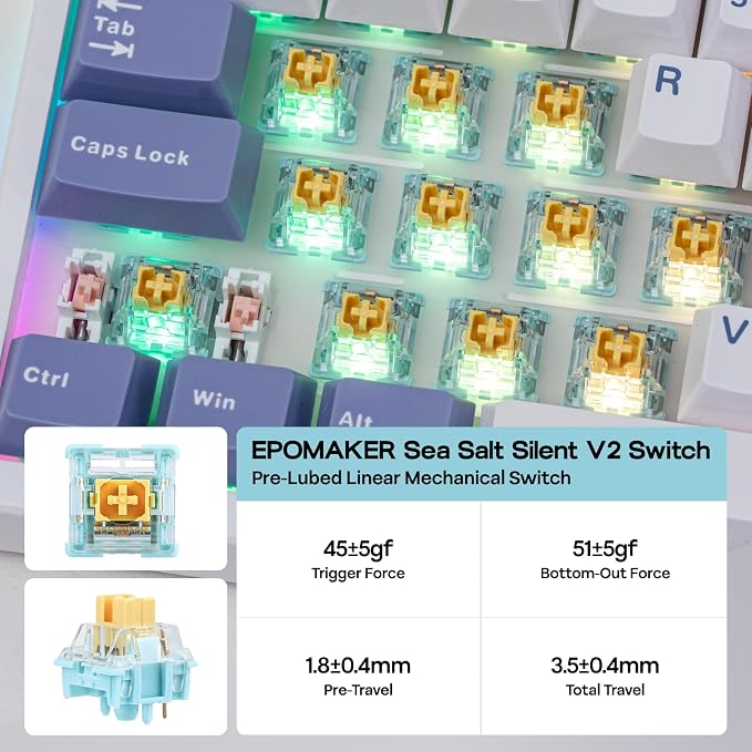 EPOMAKER TH108 PRO Full Size Mechanical Keyboard with Screen & Knob | Wireless Gaming Keyboard with 10000mAh, Creamy Gasket, Hot Swap, Custom Driver, RGB Backlight (White, Sea Salt Silent)