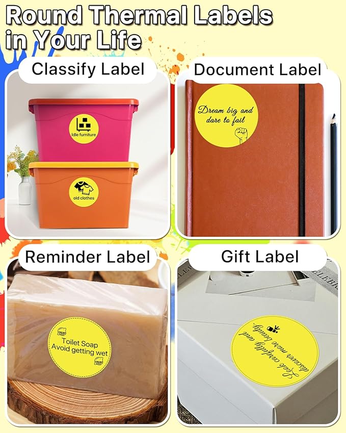 3 Inch (76.2mm x 76.2mm) Round Thermal Printer Label Stickers Self-Adhesive Circle Convenient Multi-Purpose Blank 3" Sticker Roll for Family Classification, Gift Sealing, Yellow (500Pcs)