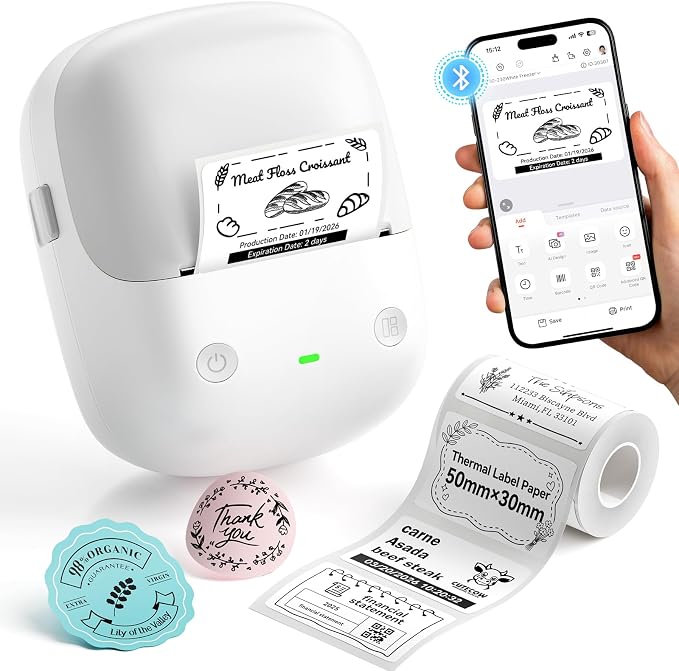 NIIMBOT B2 Label Maker Machine with Tape for Home Office, Gray White | Portable Bluetooth 2 Inch Label Printer with Multiple Templates, Thermal Labeler for Kitchen Coffee Shop Bakery Organization