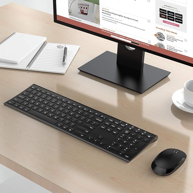 Vssoplor Wireless Keyboard and Mouse, Rechargeable Ultra Slim, Black | Quiet Full-Size Keyboard and Mouse Combo Set, for Laptop, PC, Notebook, Desktop, 2.4GHz Stable Connection, Ideal for Office
