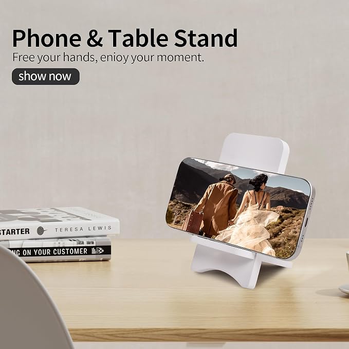 Solid Wood Simple Phone Stand, Desktop Stand,Tablets Tablet Display Stand, Compatible with All Phones (White Wood)
