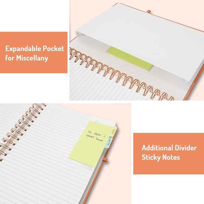 Forvencer A4 Lined Spiral Journal Notebook with 300 Numbered Pages 8.5×11" | Thick Journals for Writing with 100GSM Paper, Hardcover Notebooks with Contents for Work, School, Orange