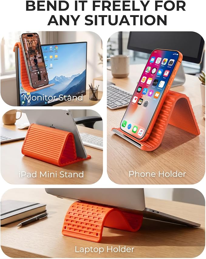 2026 Airplane Phone Holder, Flexible Silicone Portable Phone Stand | Foldable for Desk Bed Office, Travel Essentials Hands Free Mount for iPhone Tablet Laptop,Anti-Slip & Scratch-Resistant