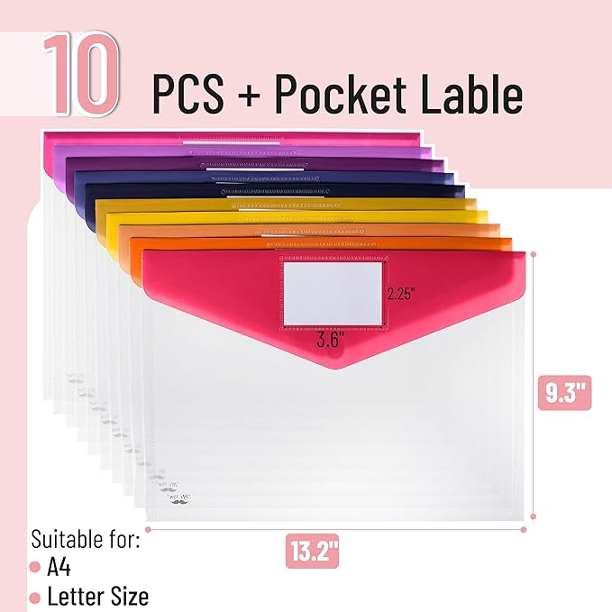 Mr. Pen- Clear Plastic Envelopes, 10 Pack, A4, Letter Size, Velvet Heat, Clear Folders for Documents Plastic Envelopes for Documents