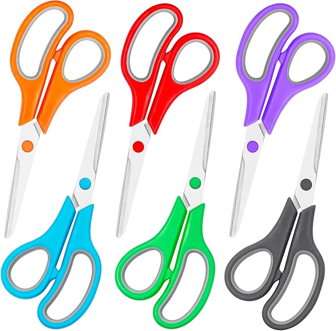 6 Packs Scissors Bulk, 8 Inch Scissors All Purpose Sharp Sewing Fabric Shears for Office Home School Supplies, Middle/High School Student Teacher Classroom Craft Scissor, Comfort Right/Left Handles