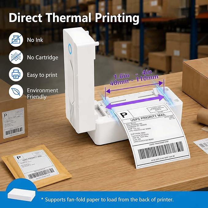 GBNONPLN Bluetooth Thermal Shipping Label Printer, 4x5, Matte White | Wireless, For Small Business, Compatible with Android, iPhone, Windows & Mac, Widely Used for Amazon, Etsy