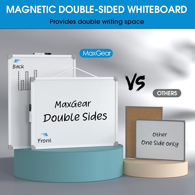 MaxGear Small White Board for Wall, 16"x 12" Double-Sided Magnetic Hanging Dry Erase Board with a Black Marker, Portable Whiteboard for Planning, Drawing, Memo, to Do List - Home, Office, Kithcen