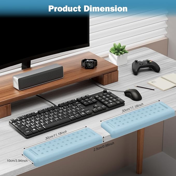 Leolee L-Shaped Desk Elbow Pads for Desk, Blue Memory Foam Arm Rest | for Desk with Non-Slip Base, Ergonomic Desk Edge Cushion, Wrist Rest for Computer Keyboard, Typing, Office, Home (2 Piece)