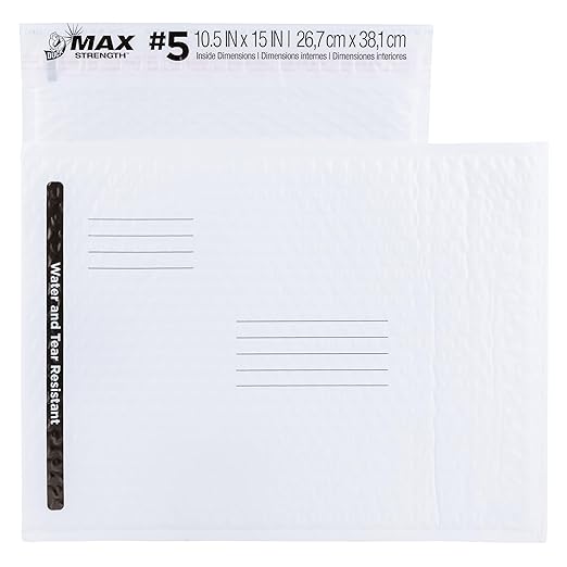 Duck Max #5 Poly Bubble Mailer, White, 10.5 inch x 15 inch, 25 Pack