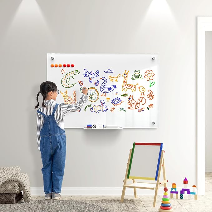 MaxGear 36" x 24" Glass Whiteboard Wall Mounted for Office Home Classroom | Magnetic Glass Dry Erase Board, Tempered Glass, Steel Backed, Non-Porous Surface, Frameless Design, Hardware Included