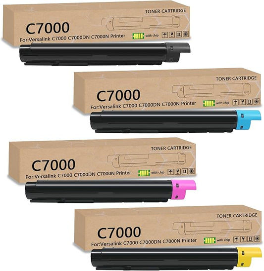 VersaLink C7000 Toner Cartridges High Capacity with Chip (106R03757 106R03758 106R03759 106R03760) Compatible with Xerox VersaLink C7000/N,C7000,C7000/DN Printer (4 Packs, Black,Cyan,Magenta,Yellow)