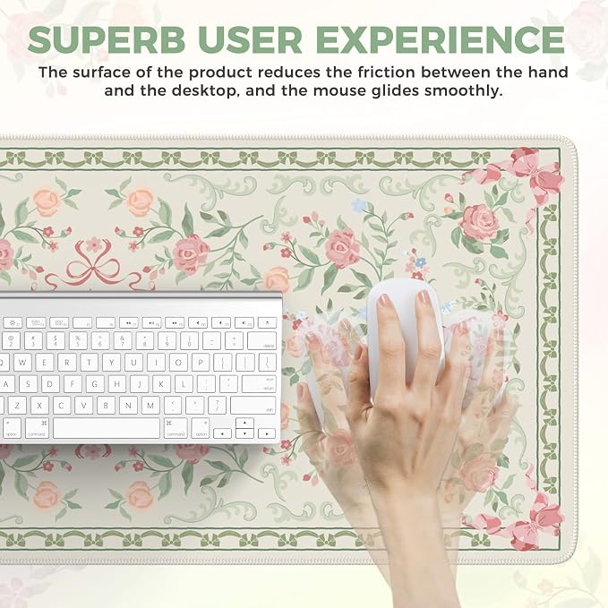 iCasso Green Desk Mat,Cute Desk Pad for Keyboard and Mouse | Anti-Slip Large Gaming Computer Mat,Soft Lycra Surface Laptop Pad Women,Aesthetic Girly Desk Cover for Home Work