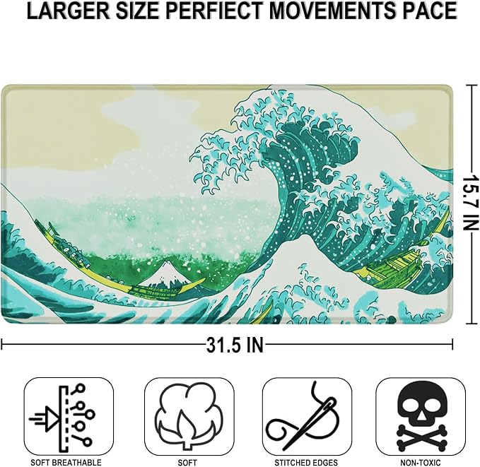 Large Extended Gaming Mouse Pad, 31.5" x15.7" Large Mat with Superior Micro-Weave Cloth, Water Resist Keyboard Mousepad with Non-Slip Base, Laptop Pad for Office Home Gaming, Waves