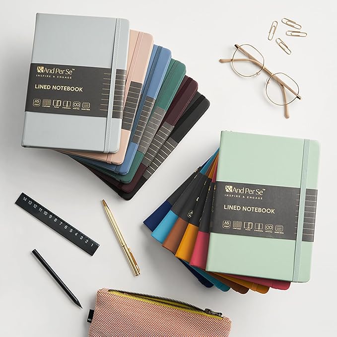 &And Per Se Lined Notebooks 3-Pack Gift Set, A5 Hardcover Journals, 160 Pages 100gsm Thick Paper, 3 Assorted Colors (Cyan, Pink & Purple) – Gift for Women