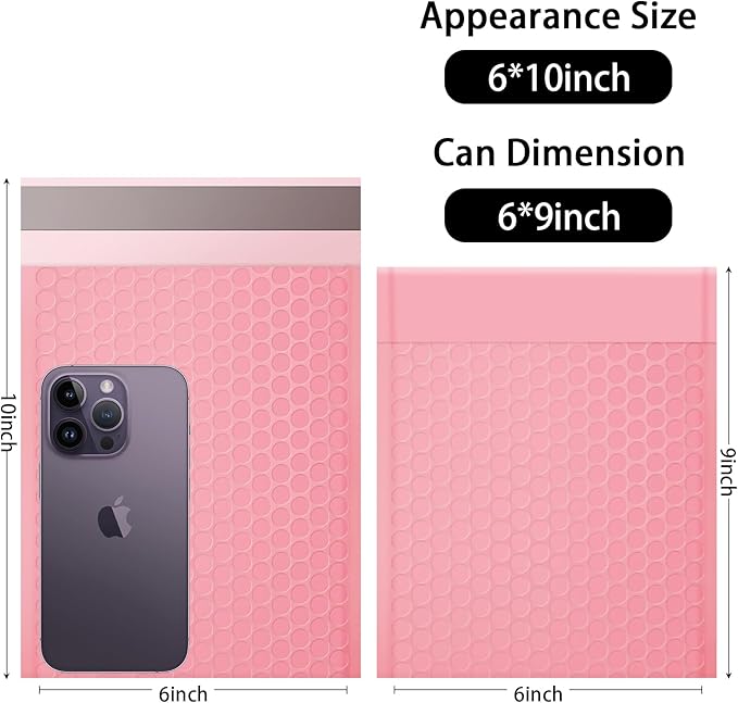 6x10 Inch Pink Bubble Mailers 40 Pack Self-Seal Poly Padded Envelopes Suitable for Small Businesses to Package and Mail Jewelry Cosmetics, Electronic Products, Cards (Pink, 6 * 10-40)