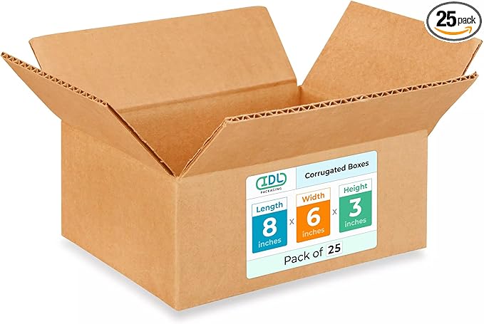 Small Moving & Shipping Boxes 8"L x 6"W x 3"H (25-Pack) - Extra Strength 200 lb vs Regular - USA-Made Corrugated Strong Packing Boxes for Moving - Cardboard Box Moving Stuff by IDL Packaging -