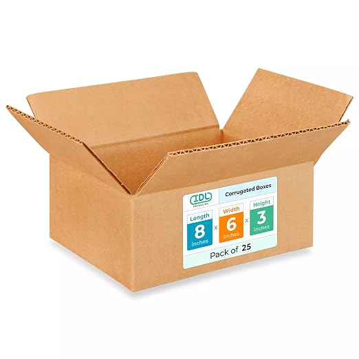 Small Moving & Shipping Boxes 8"L x 6"W x 3"H (25-Pack) - USA-Made | Extra Strength 200 lb vs Regular - Corrugated Strong Packing Boxes for Moving - Cardboard Box Moving Stuff by IDL Packaging