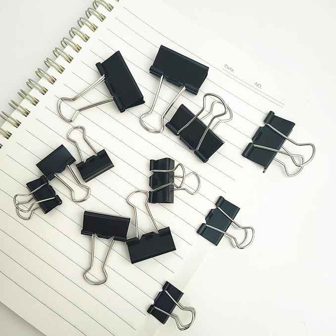 76 Pcs Black Binder Clips Paper Clamps Set Assorted Sizes Large Medium Small for Office School and Home
